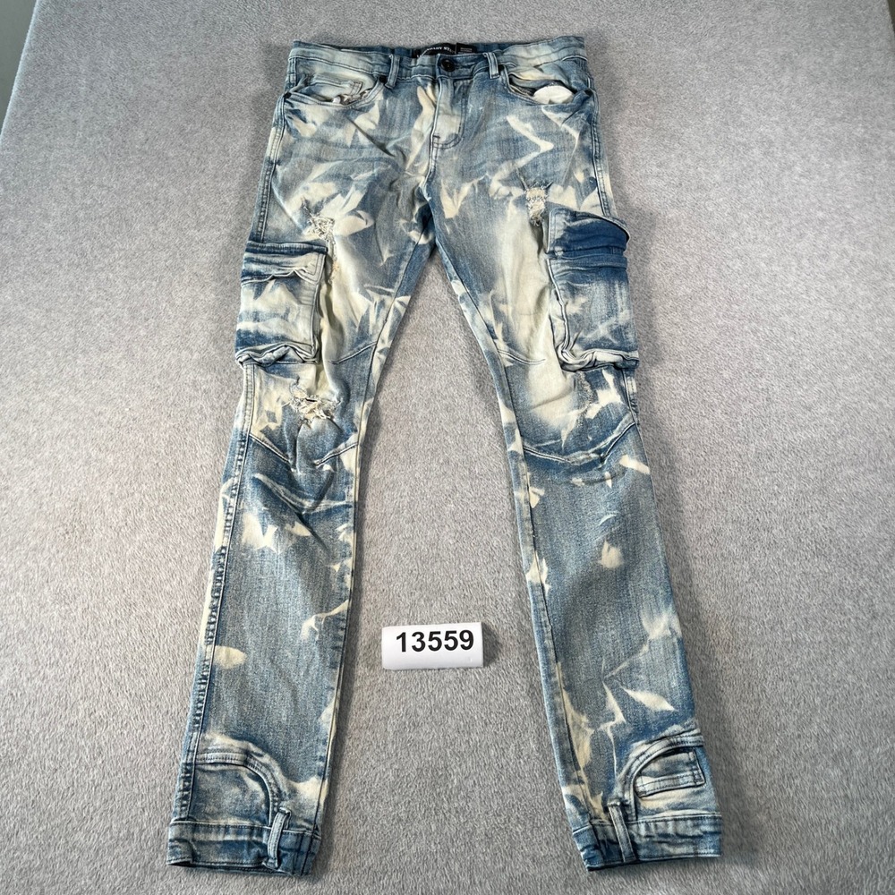Legendary Status Cargo Jeans Boys 20 Blue Denim Cotton Acid Wash Distressed